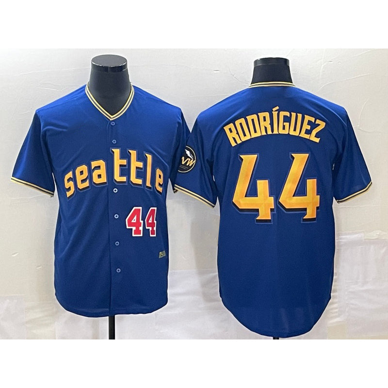 S.Mariners #44 Julio rodriguez Number Blue 2023 City Connect Cool Base 1 Stitched Jersey