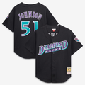 A.Diamondbacks #51 Randy Johnson Mitchell & Ness Black Cooperstown Collection Mesh Batting Practice Button-Up Jersey
