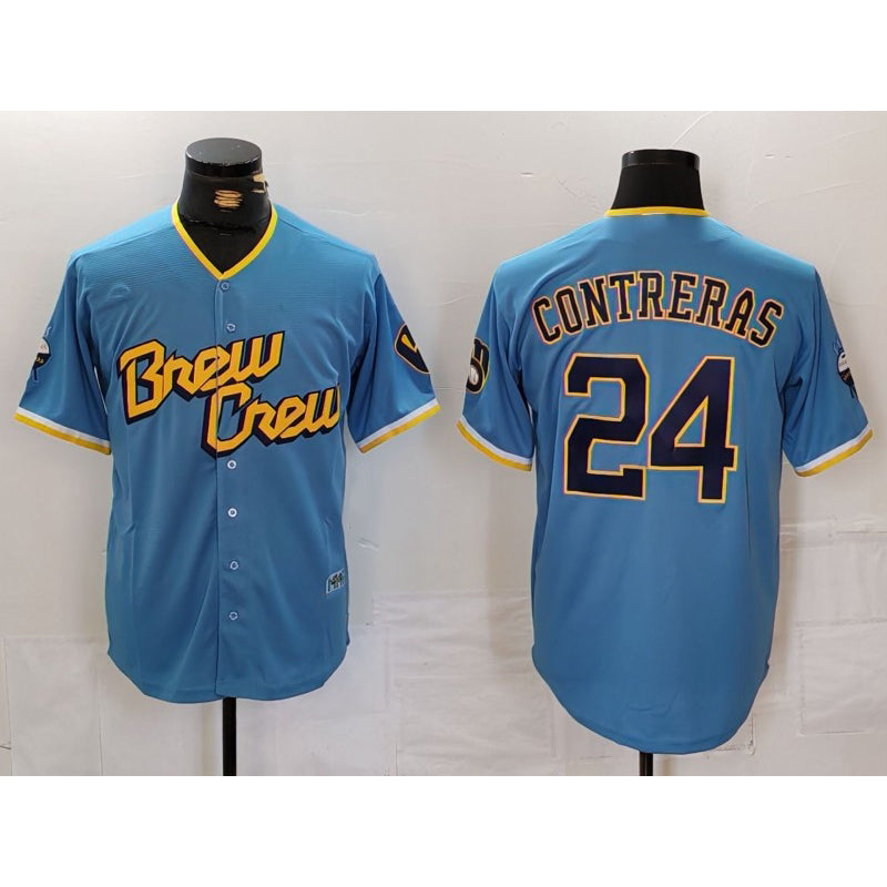 M.Brewers #24 William Contreras Blue 2022 City Connect Cool Base Stitched Jersey