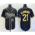 P.Pirates #21 Roberto Clemente Number Black Cool Base Stitched  Jersey