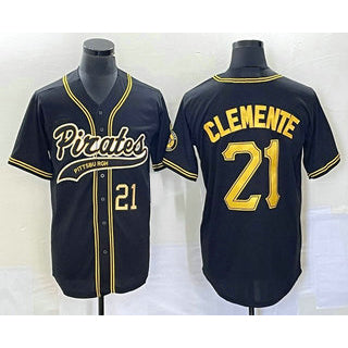 P.Pirates #21 Roberto Clemente Number Black Cool Base Stitched  Jersey