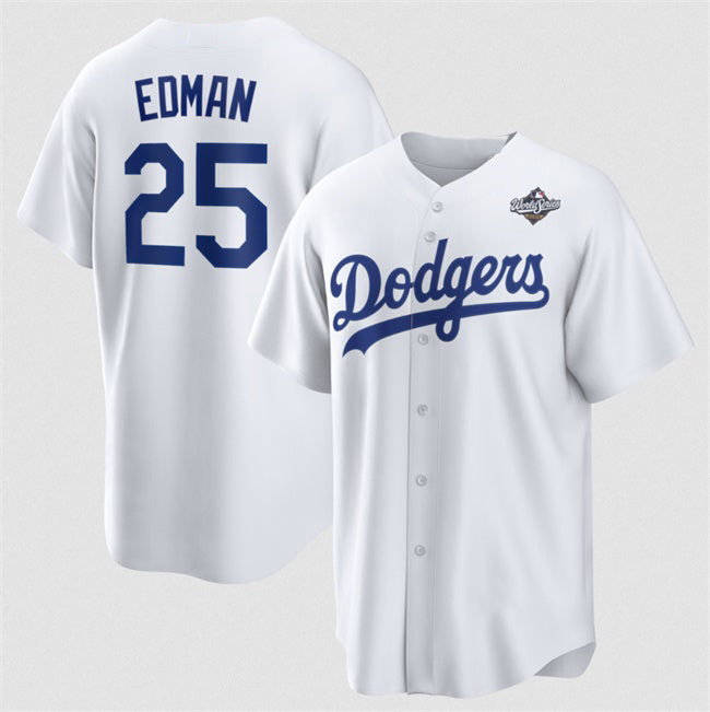 LA.Dodgers #25 Tommy Edman White 2025 World Series Home Cool Base Stitched Jersey