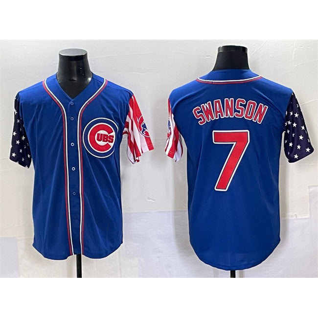 C.Cubs #7 Dansby Swanson Royal 2025 Independence Day Vapor Premier Limited Stitched Jersey