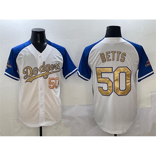 LA.Dodgers #50 Mookie Betts White Royal Gold 2024 World Series Champions Vapor Limited Stitched Jersey