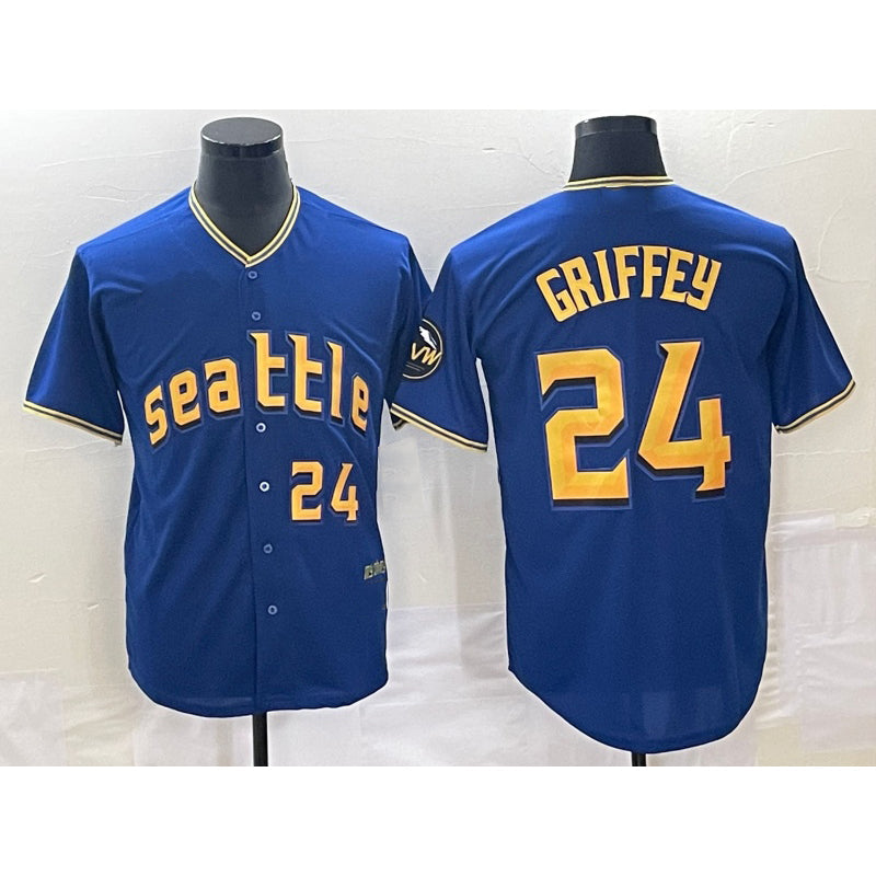 S.Mariners #24 Ken Griffey Number Blue 2023 City Connect Cool Base 2 Stitched Jersey