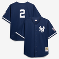 NY.Yankees #2 Derek Jeter Mitchell & Ness Navy Cooperstown Collection Mesh Batting Practice Button-Up Jersey