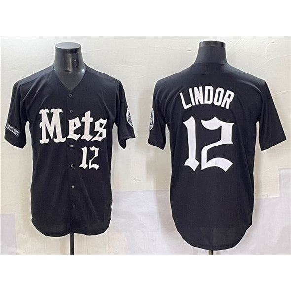NY.Mets #12 Francisco Lindor Black 'Gotham Gothic Edition' Vapor Premier Limited Stitched Jersey