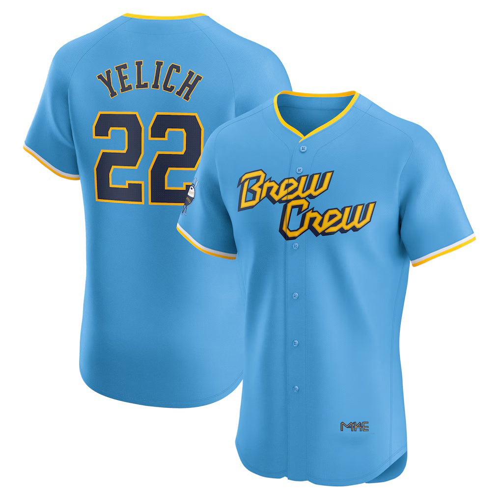 M.Brewers #22 Christian Yelich Powder Blue City Connect Elite Player Jersey