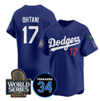 LA.Dodgers #17 Shohei Ohtani Royal 2024 World Series With Fernando Memorial Patch Limited Stitched Jersey