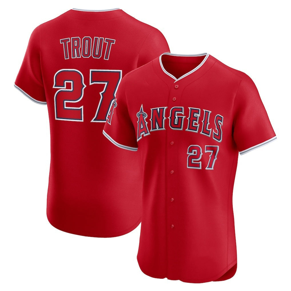 LA.Angels #27 Mike Trout Number Red Alternate Elite Jersey