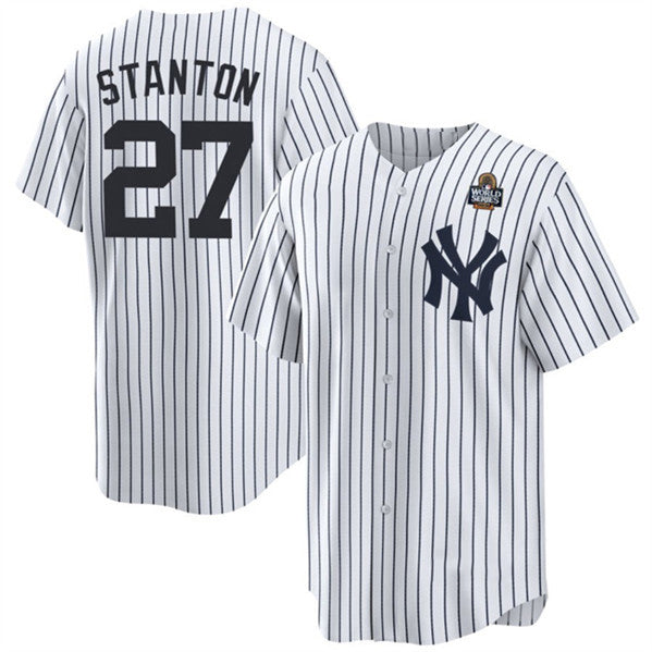 NY.Yankees #27 Giancarlo Stanton White 2024 World Series With Name Cool Base Stitched Jersey