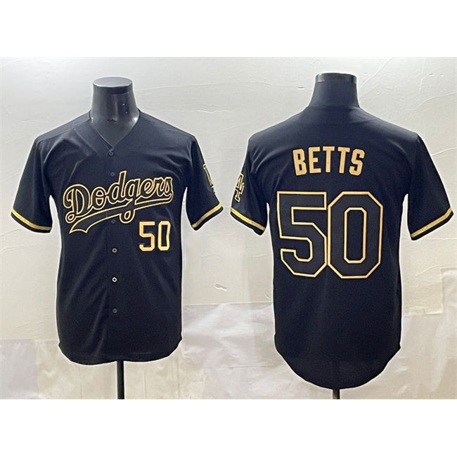 LA.Dodgers #50 Mookie Betts Black Gold Limited Stitched Jersey