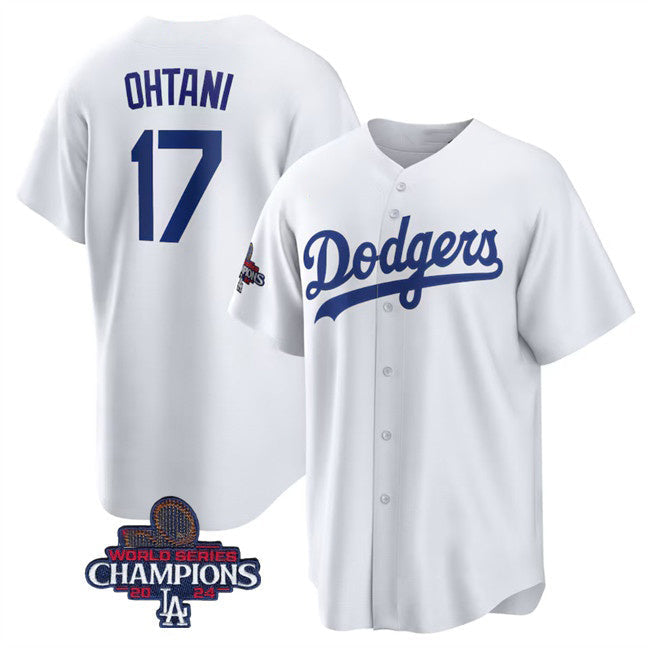 LA.Dodgers #17 Shohei Ohtani White 2024 World Series Champions Cool Base Stitched Jersey