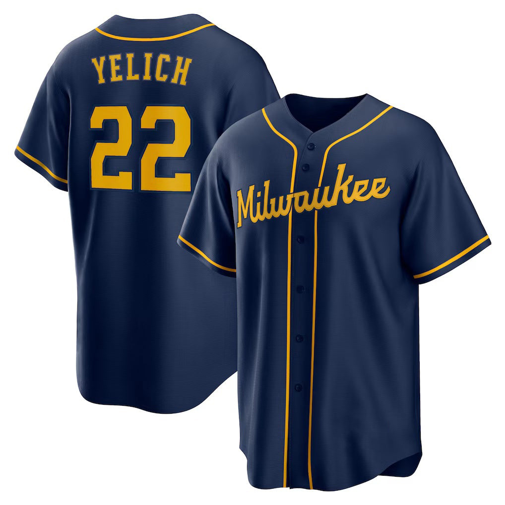 M.Brewers #22 Christian Yelich Navy Alternate 2 Replica Jersey