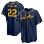 M.Brewers #22 Christian Yelich Navy Alternate 2 Replica Jersey