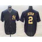NY.Yankees #2 Derek Jeter Black Gold Cool Base Stitched Jersey