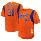 NY.Mets #31 Mike Piazza Mitchell & Ness Orange Big & Tall Cooperstown Mesh Batting Practice Jersey