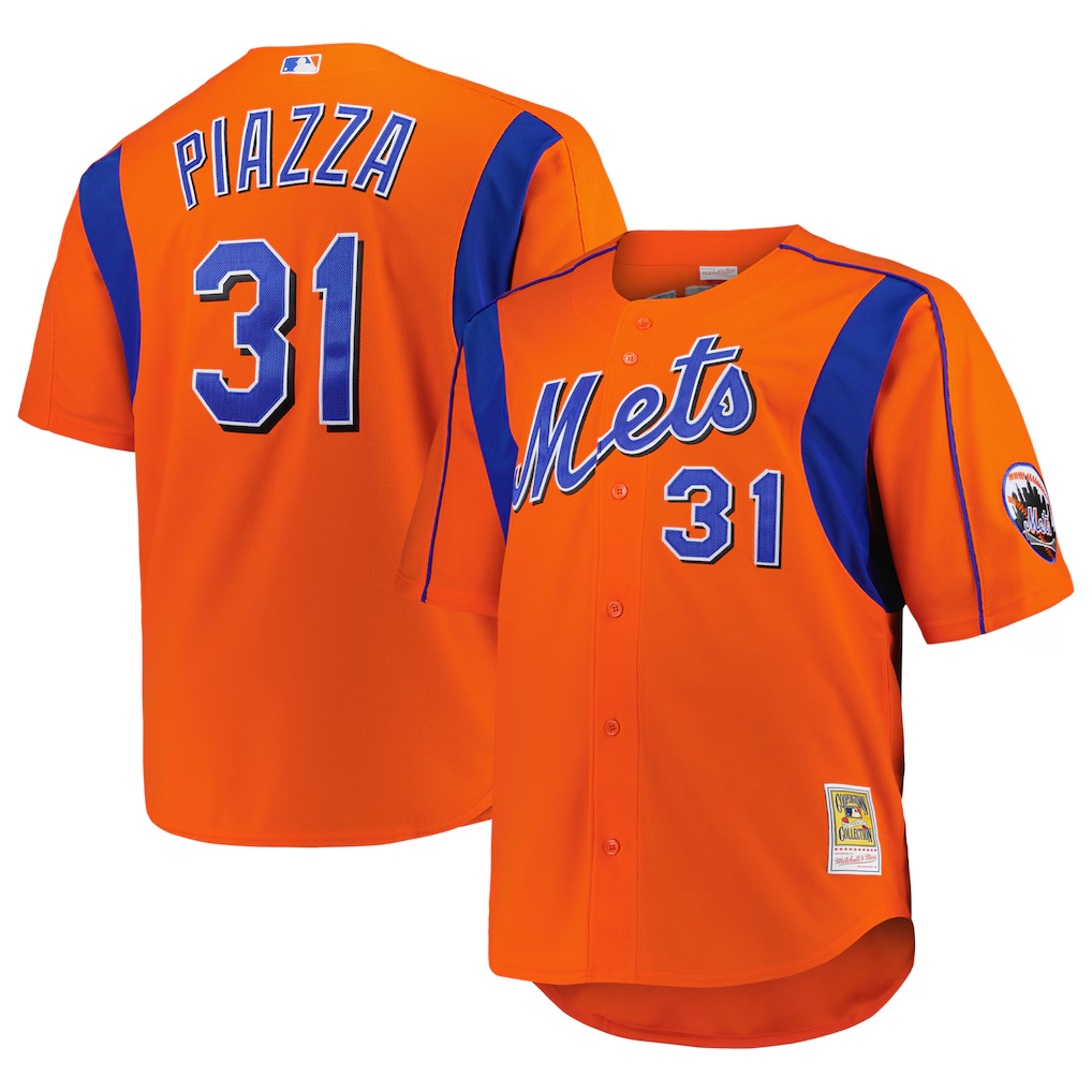 NY.Mets #31 Mike Piazza Mitchell & Ness Orange Big & Tall Cooperstown Mesh Batting Practice Jersey