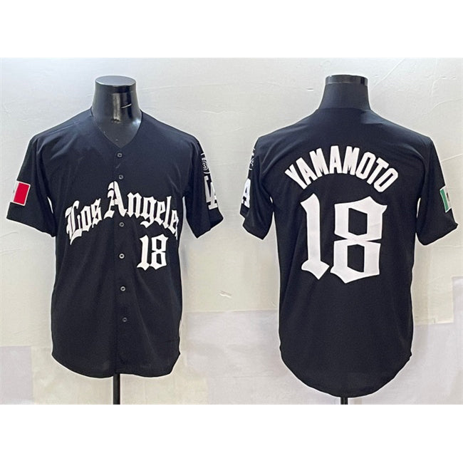 LA.Dodgers #18 Yoshinobu Yamamoto Black Mexico 2025 LA Gothic Style With Fernando Patch Vapor Premier Limited Stitched Jersey