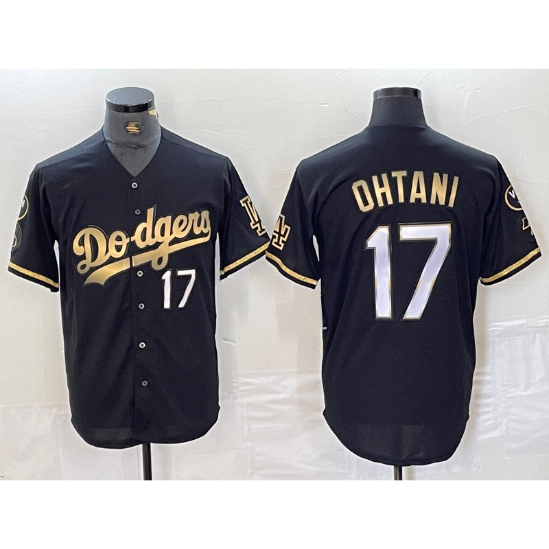 LA.Dodgers #17 Shohei Ohtani Number Black Gold Fashion Stitched Cool Base Limited Jersey