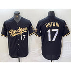 LA.Dodgers #17 Shohei Ohtani Number Black Gold Fashion Stitched Cool Base Limited Jersey