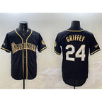 S.Mariners #24 Ken Griffey Jr. Black Gold Cool Base Stitched  Jersey