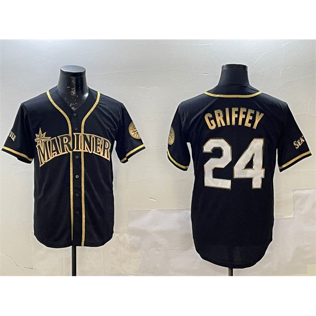 S.Mariners #24 Ken Griffey Jr. Black Gold Cool Base Stitched  Jersey