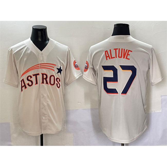 H.Astros #27 Jose Altuve Cream Throwback Cooperstown Collection Limited Stitched  Jersey