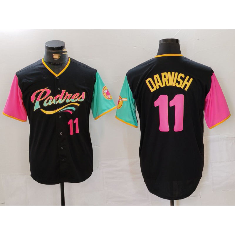 SD.Padres #11 Yu Darvish Black Player Number Fashion Jersey