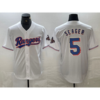 T.Rangers #5 Corey Seager White 2023 World Series Champions Cool Base Jersey