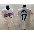 LA.Dodgers #17 Shohei Ohtani White With American Flag Patch Limited Stitched Jersey