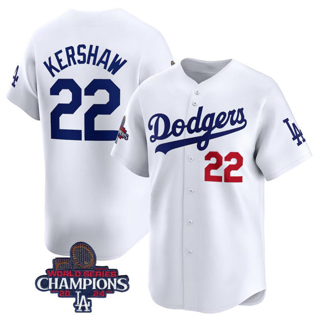 LA.Dodgers #22 Clayton Kershaw White 2024 World Series Champions Home Limited Stitched Jersey