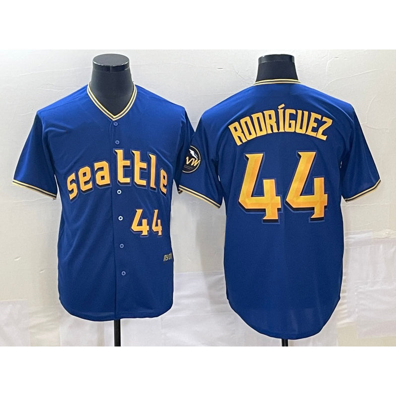 S.Mariners #44 Julio rodriguez Number Blue 2023 City Connect Cool Base Stitched Jersey