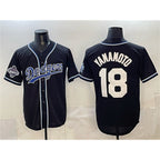LA.Dodgers #18 Yoshinobu Yamamoto Black 2025 World Series Champions Patch Cool Base Stitched Jersey