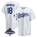 LA.Dodgers #18 Yoshinobu Yamamoto White 2024 World Series Champions Cool Base Stitched Jersey