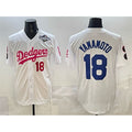 LA.Dodgers #18 Yoshinobu Yamamoto White Pink 2025 World Series Vin & Kobe Patch Limited Stitched Jersey
