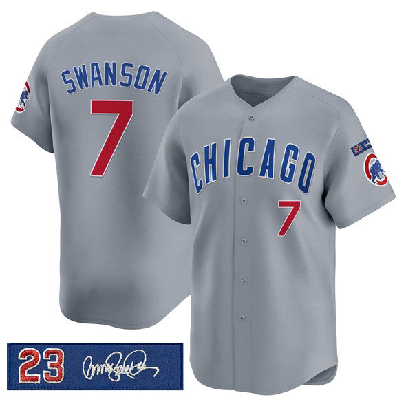 C.Cubs #7 Dansby Swanson Gray 'Ryne Sandberg Tribute' Vapor Limited V3 Stitched Jersey