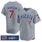 C.Cubs #7 Dansby Swanson Gray 'Ryne Sandberg Tribute' Vapor Limited V3 Stitched Jersey