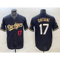 LA.Dodgers #17 Shohei Ohtani Number Black Gold Stitched Cool 3 Base Jersey