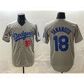 LA.Dodgers #18 Yoshinobu Yamamoto Gray 2025 World Series Champions Patch Stitched Jersey