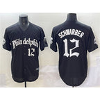 P.Phillies #12 Kyle Schwarber Black Gothic Vapor Limited Stitched Jersey