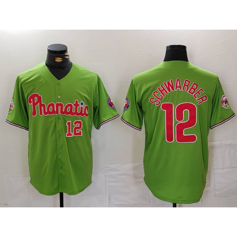 P.Phillies #12 Kyle Schwarber Number Green With Patch Stitched Cool Base Jersey