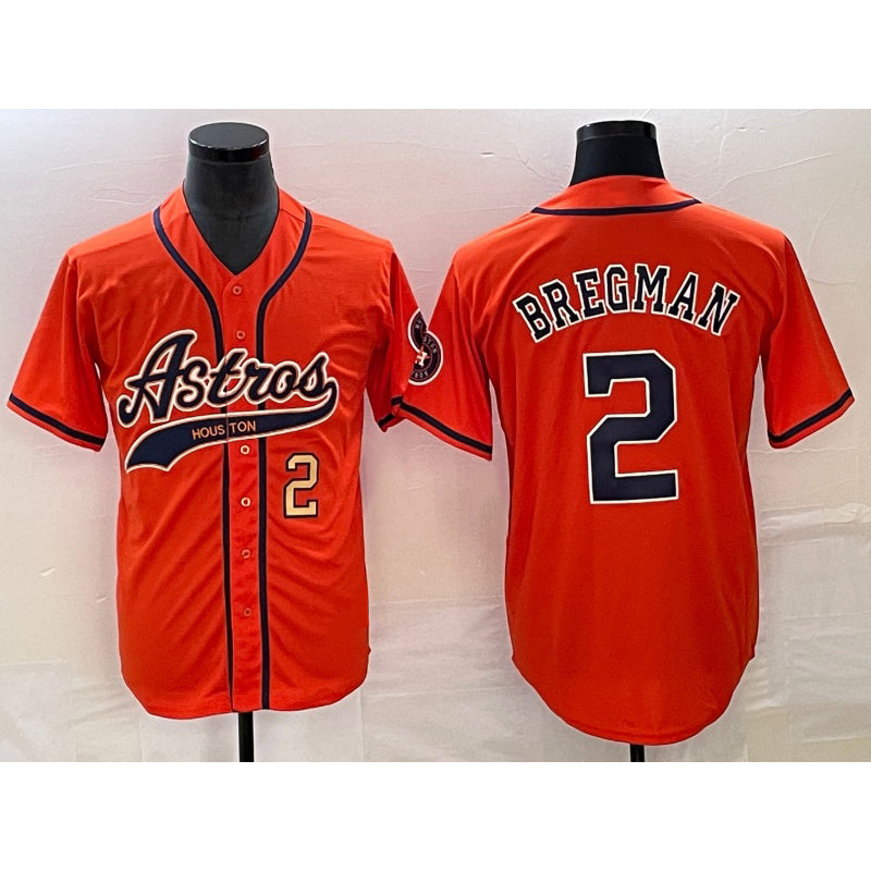 H.Astros #2 Alex Bregman Number Orange With Patch Cool Base Stitched  Jersey