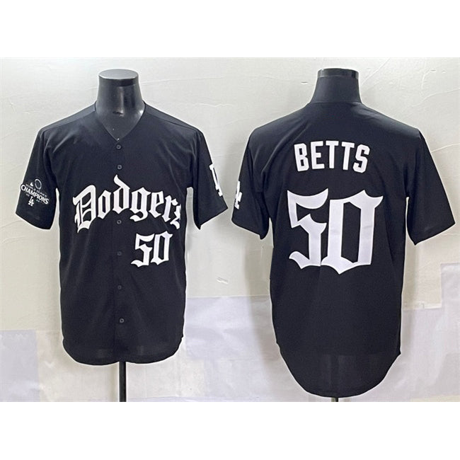LA.Dodgers #50 Mookie Betts Black 2025 LA Gothic Style With 2024 World Series Champions Patch Vapor Premier Limited Stitched Jersey