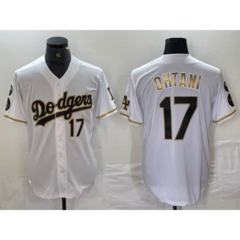 LA.Dodgers #17 Shohei Ohtani Number White Gold Fashion Stitched Cool Base Limited Jersey