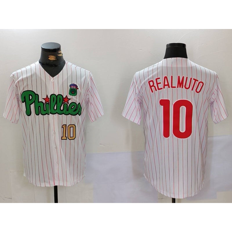 P.Phillies #10 J.T. Realmuto White Green Cool Base Stitched Jerseys