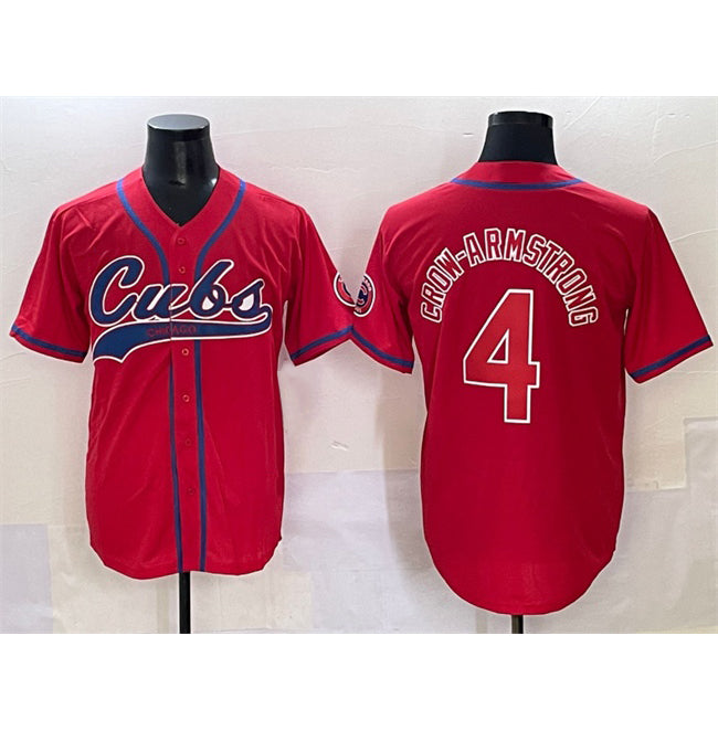 C.Cubs #4 Pete Crow-Armstrong Red Cool Base Stitched Jersey