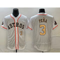 H.Astros #3 Jeremy Pena Number 2023 White Gold World Serise Champions Patch Flex Base 2 Stitched Jersey