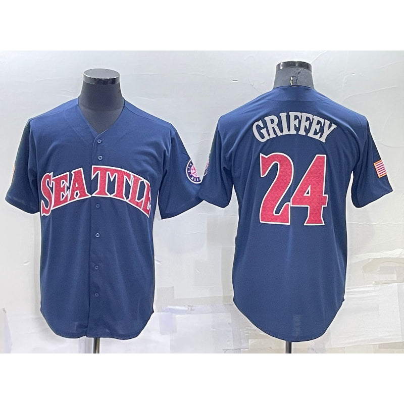 S.Mariners #24 Ken Griffey Navy Blue Fashion Stars Stripes Cool Base Independence Day Jersey