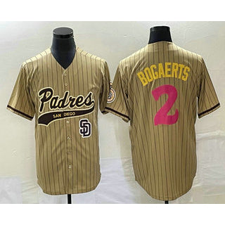 SD.Padres #2 Xander Bogaerts Tan Pinstripe 2023 City Connect Cool Base 2 Stitched Jersey